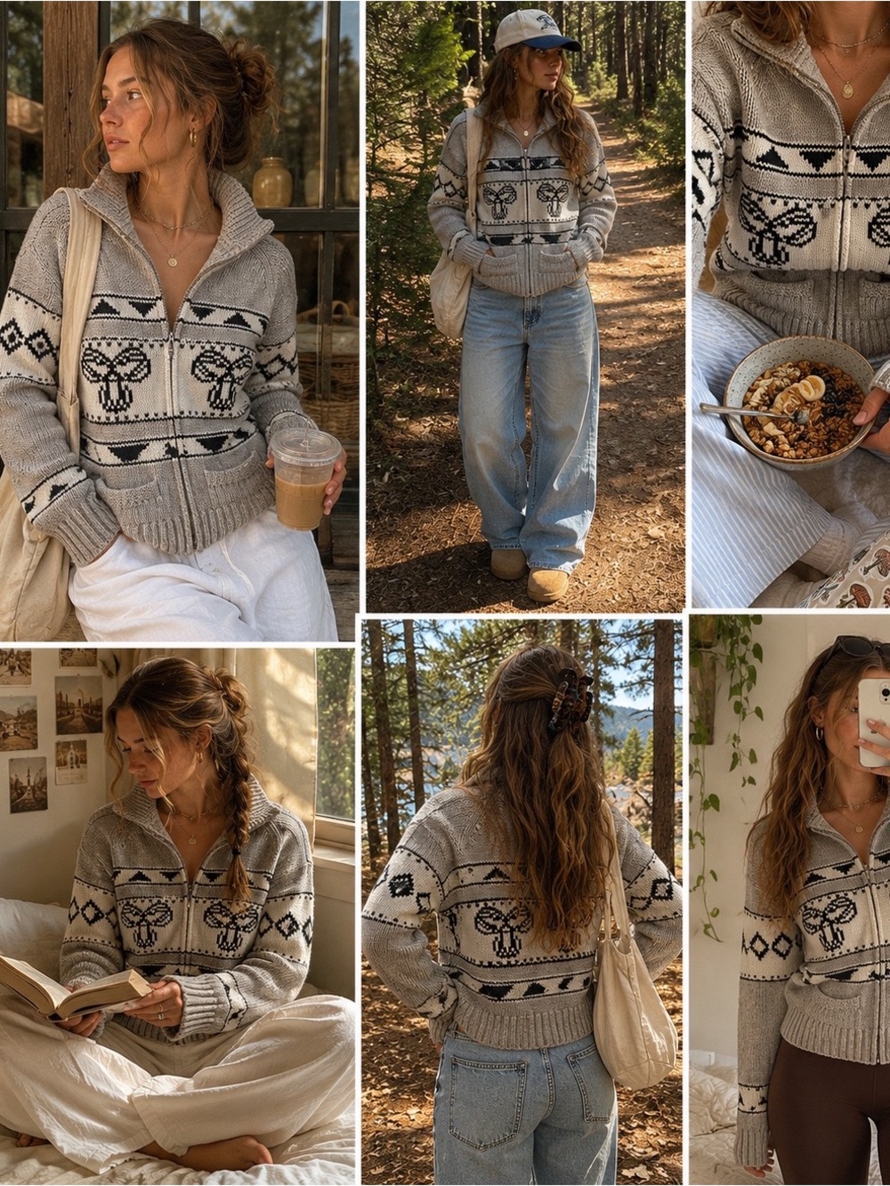 VTG Y2K TNA Woman Beige Wool Cowichan Knit Cardigan Sweater SMALL Granola Girl